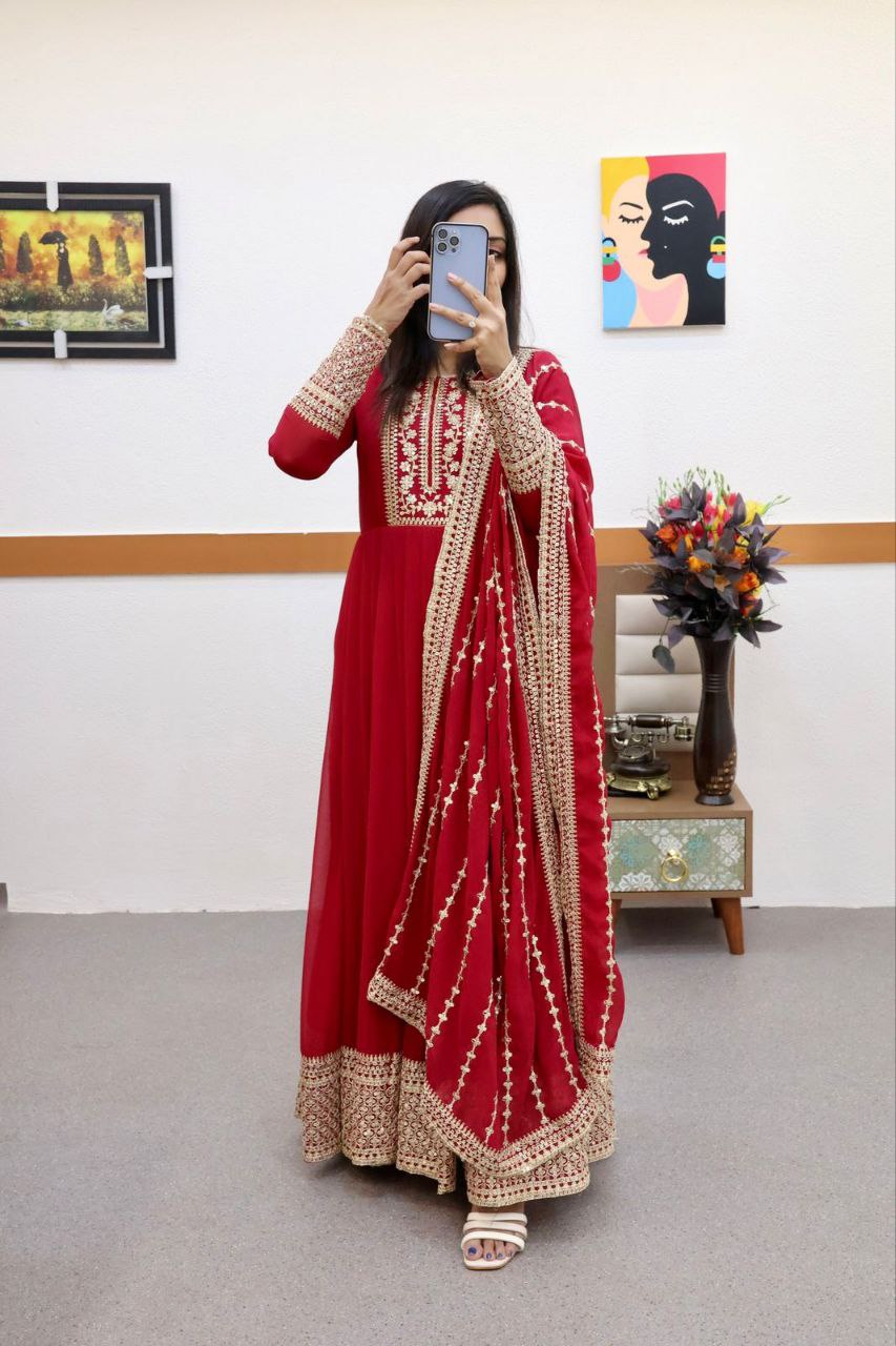 Breathtaking Faux Georgette Sequins Cording Worked Designer Gown - INDIAN ELEGANCE