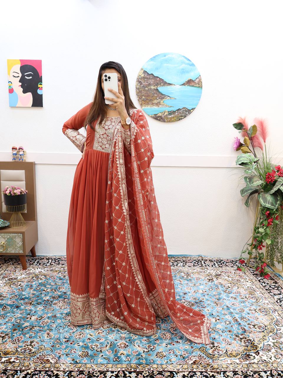 Breathtaking Faux Georgette Sequins Cording Worked Designer Gown - INDIAN ELEGANCE