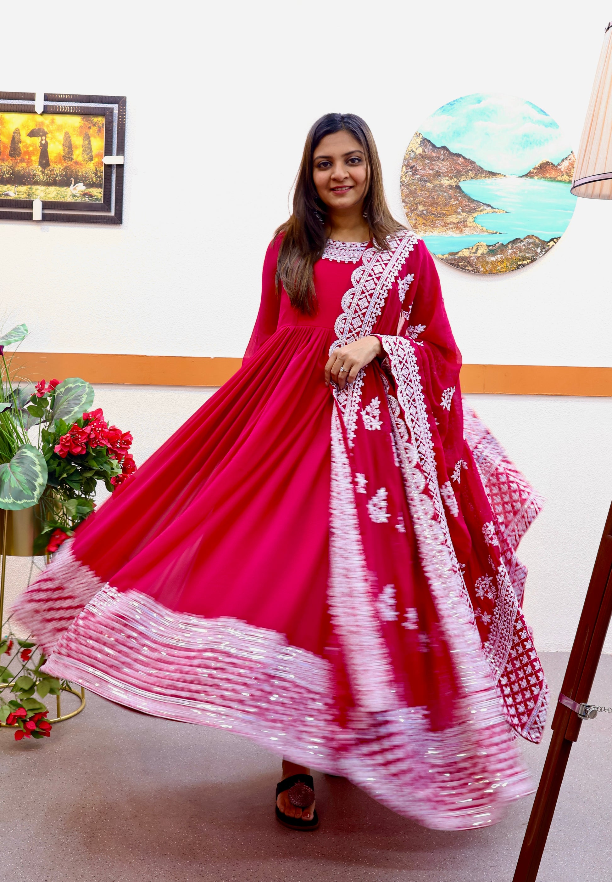 Breathtaking Faux Georgette Sequins Cording Worked Designer Gown - INDIAN ELEGANCE