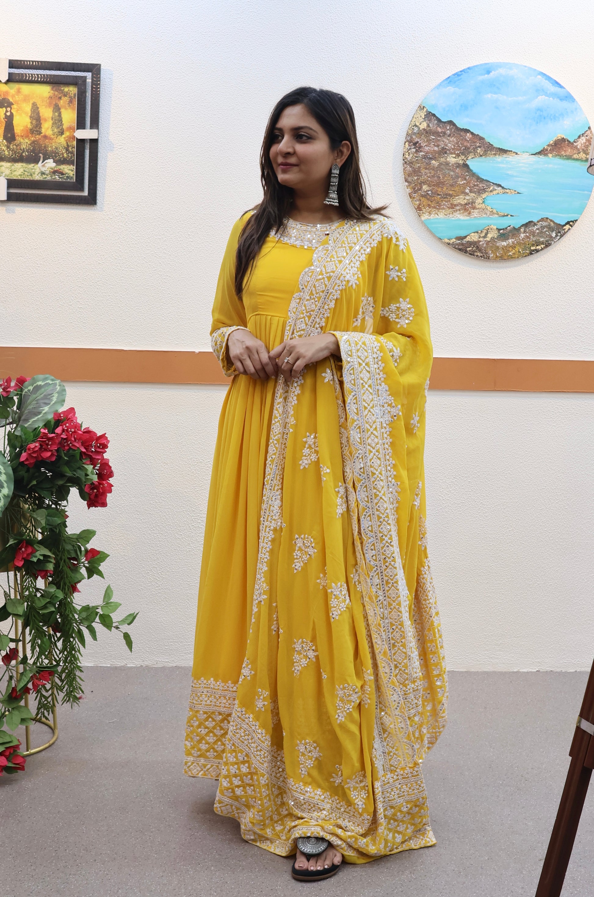Breathtaking Faux Georgette Sequins Cording Worked Designer Gown - INDIAN ELEGANCE