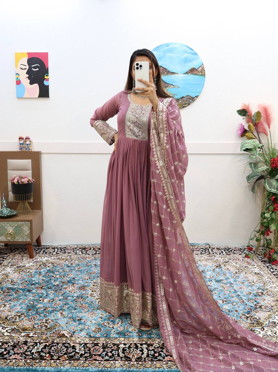 Breathtaking Faux Georgette Sequins Cording Worked Designer Gown - INDIAN ELEGANCE