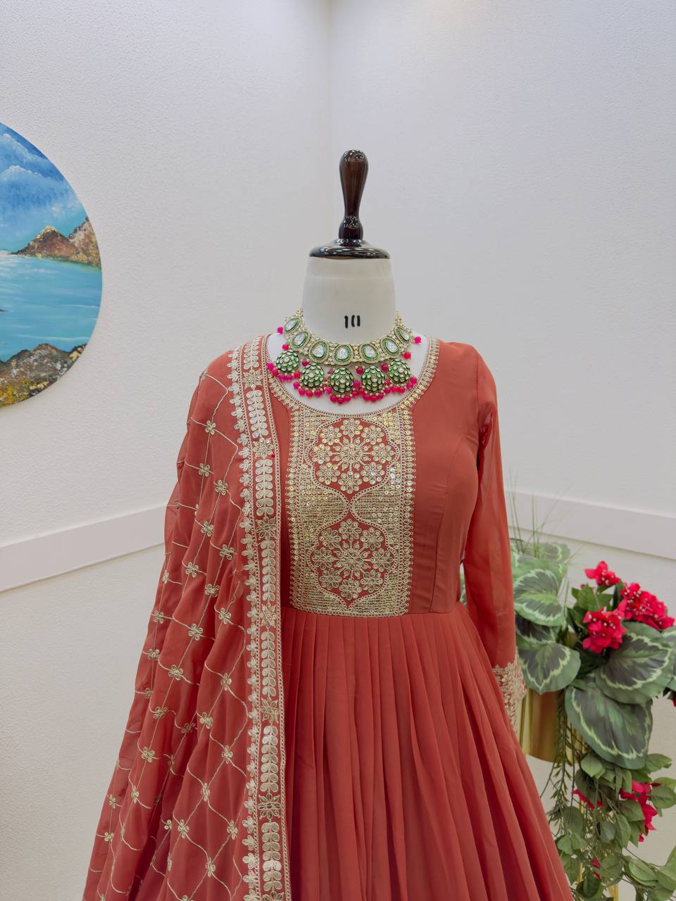 Breathtaking Faux Georgette Sequins Cording Worked Designer Gown - INDIAN ELEGANCE