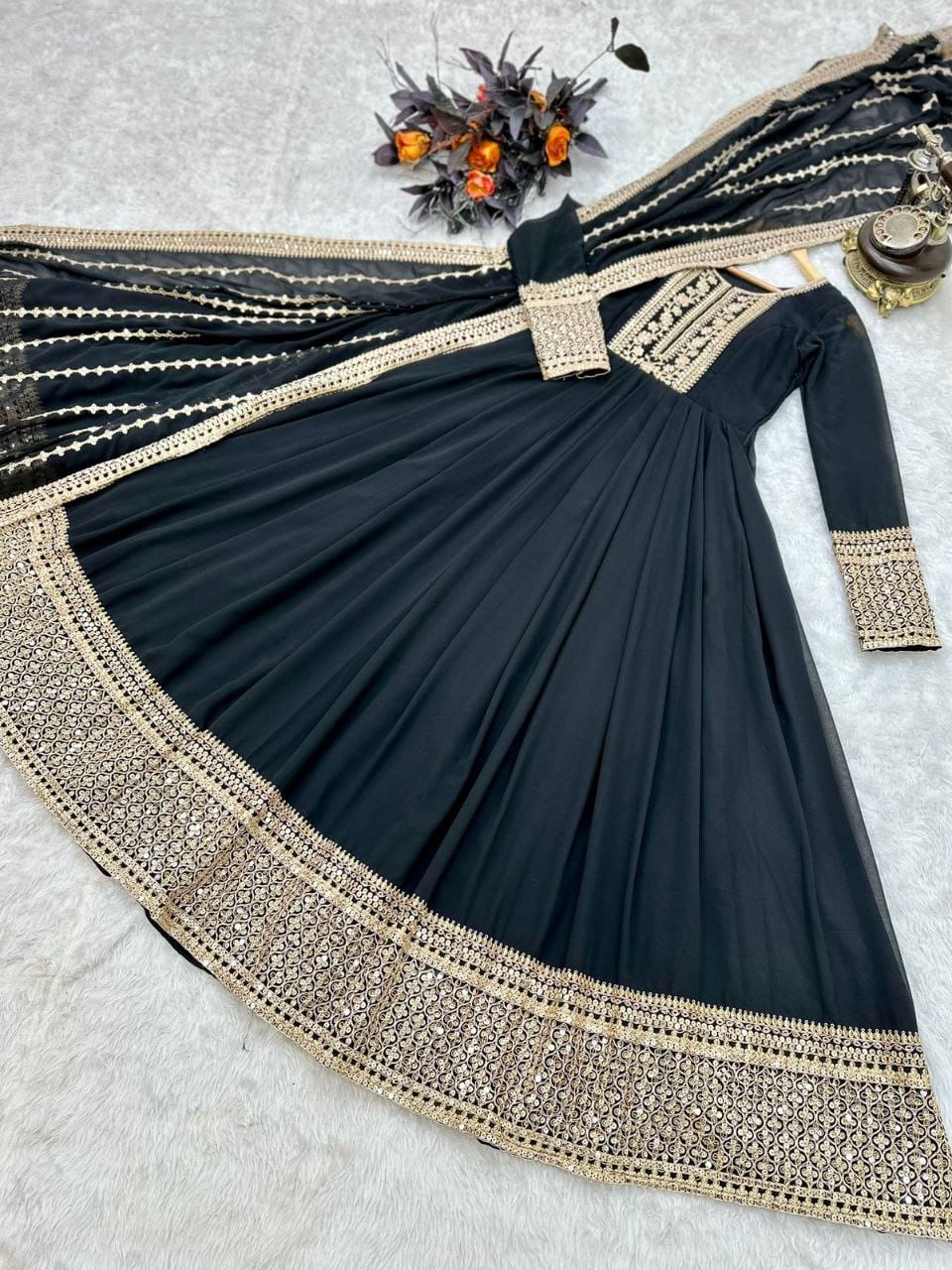 Breathtaking Faux Georgette Sequins Cording Worked Designer Gown - INDIAN ELEGANCE