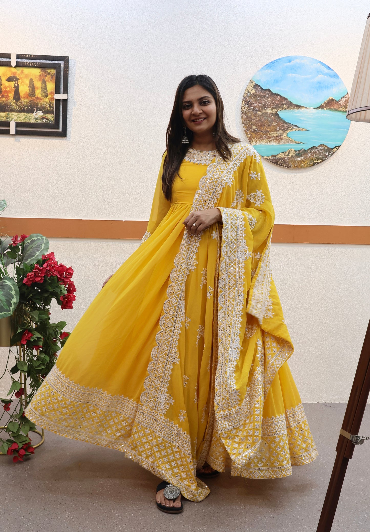 Breathtaking Faux Georgette Sequins Cording Worked Designer Gown - INDIAN ELEGANCE