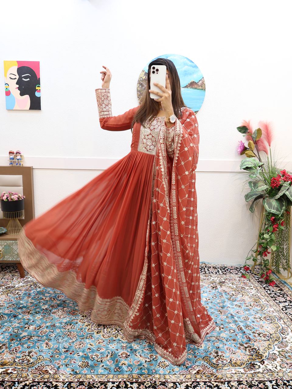 Breathtaking Faux Georgette Sequins Cording Worked Designer Gown - INDIAN ELEGANCE