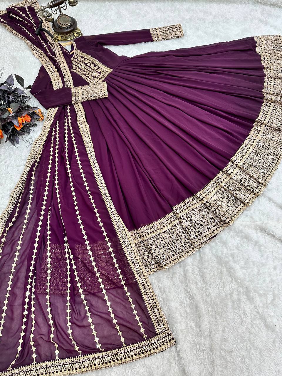 Breathtaking Faux Georgette Sequins Cording Worked Designer Gown - INDIAN ELEGANCE