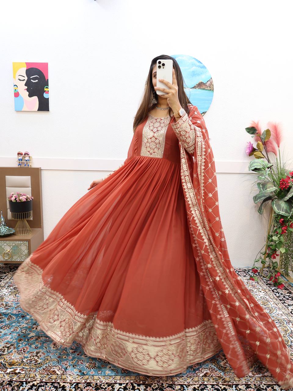Breathtaking Faux Georgette Sequins Cording Worked Designer Gown - INDIAN ELEGANCE