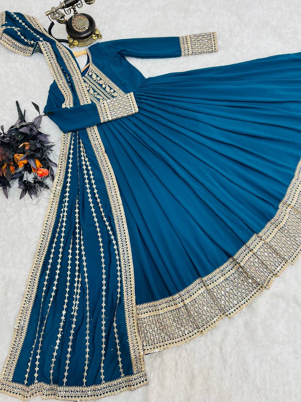 Breathtaking Faux Georgette Sequins Cording Worked Designer Gown - INDIAN ELEGANCE