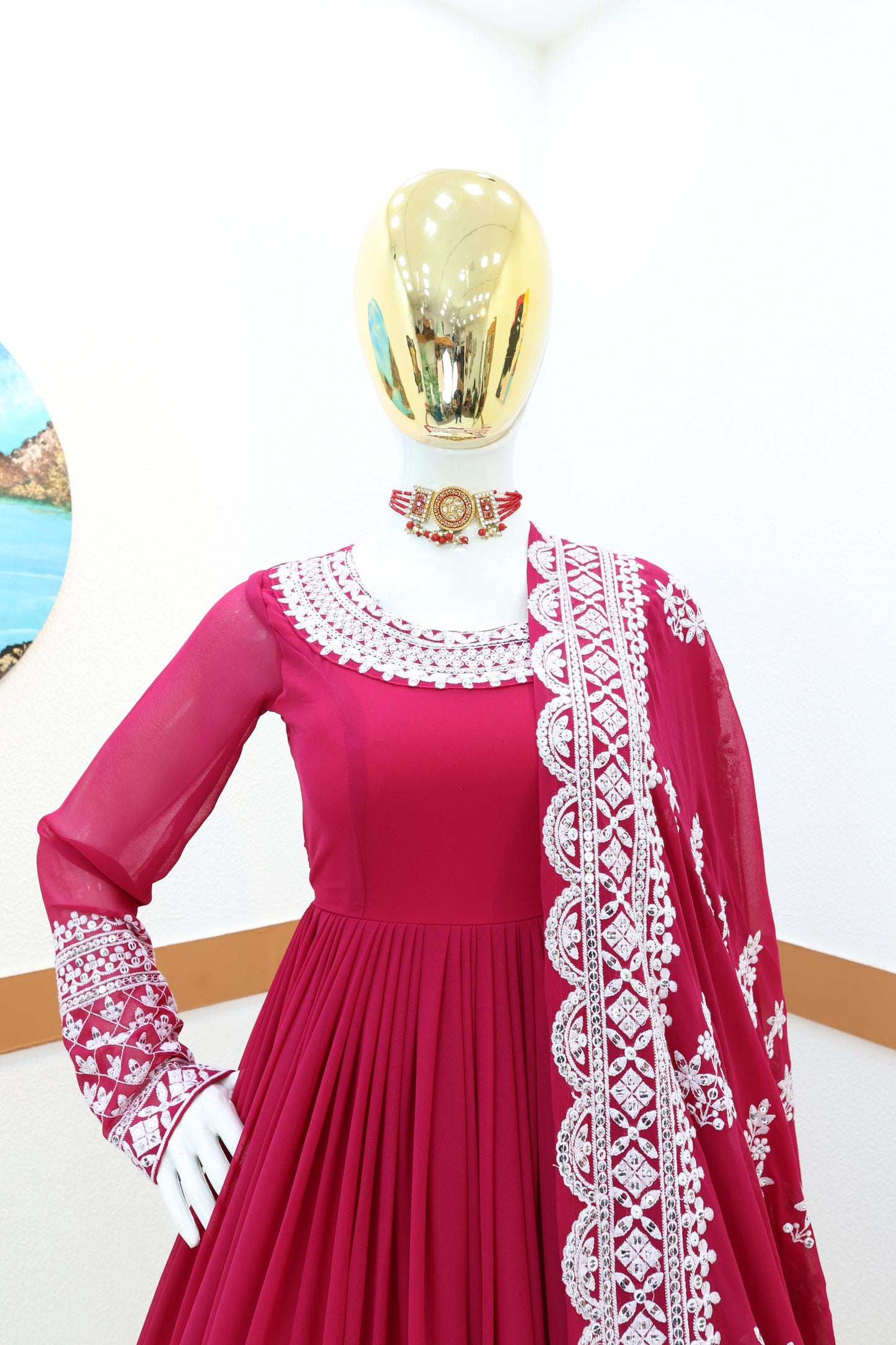Breathtaking Faux Georgette Sequins Cording Worked Designer Gown - INDIAN ELEGANCE