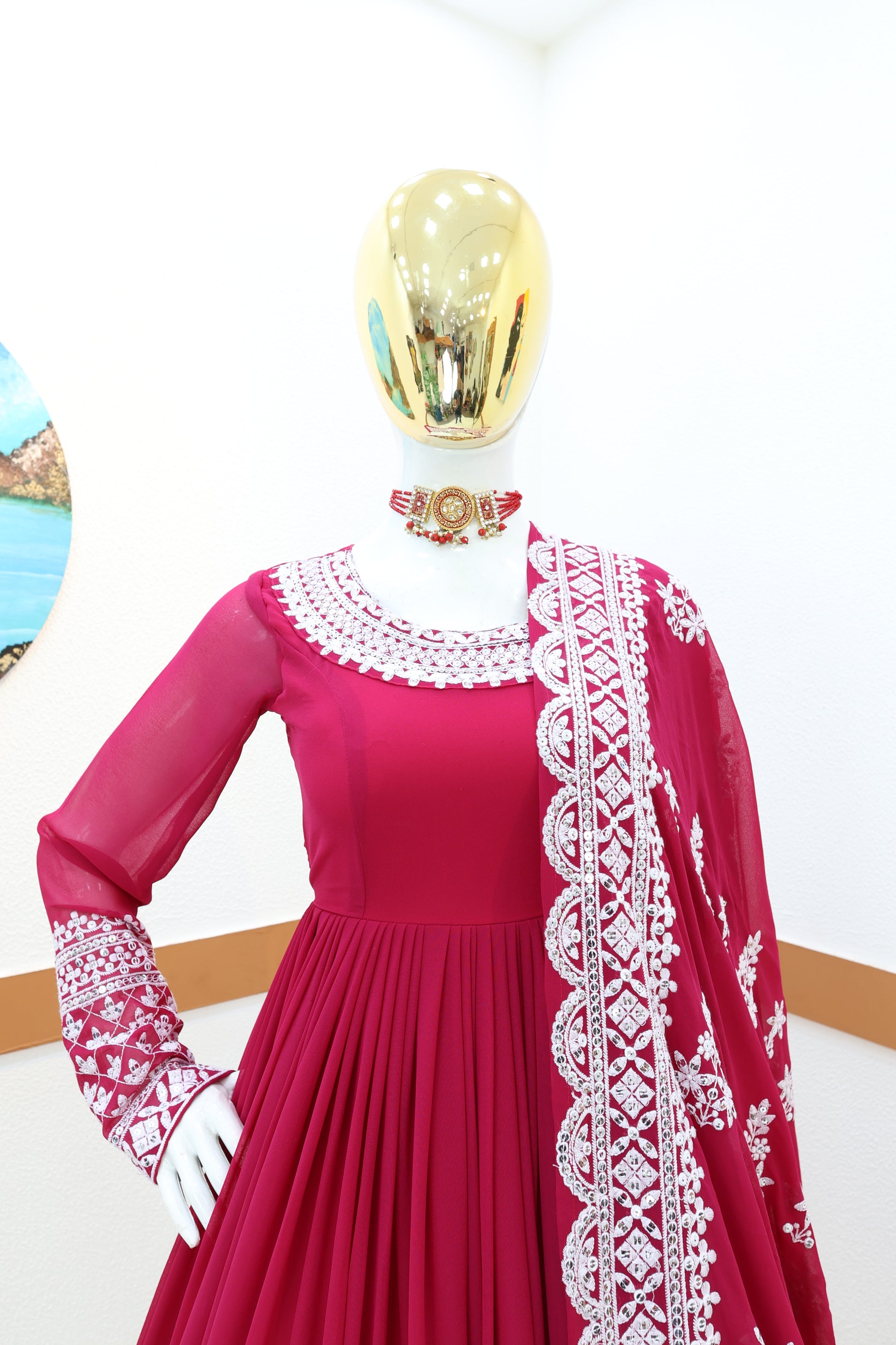 Breathtaking Faux Georgette Sequins Cording Worked Designer Gown - INDIAN ELEGANCE