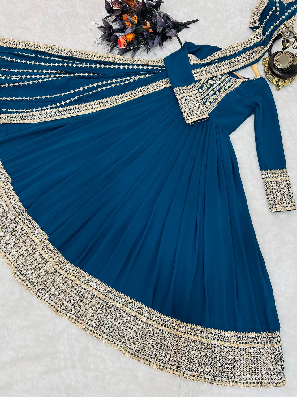 Breathtaking Faux Georgette Sequins Cording Worked Designer Gown - INDIAN ELEGANCE