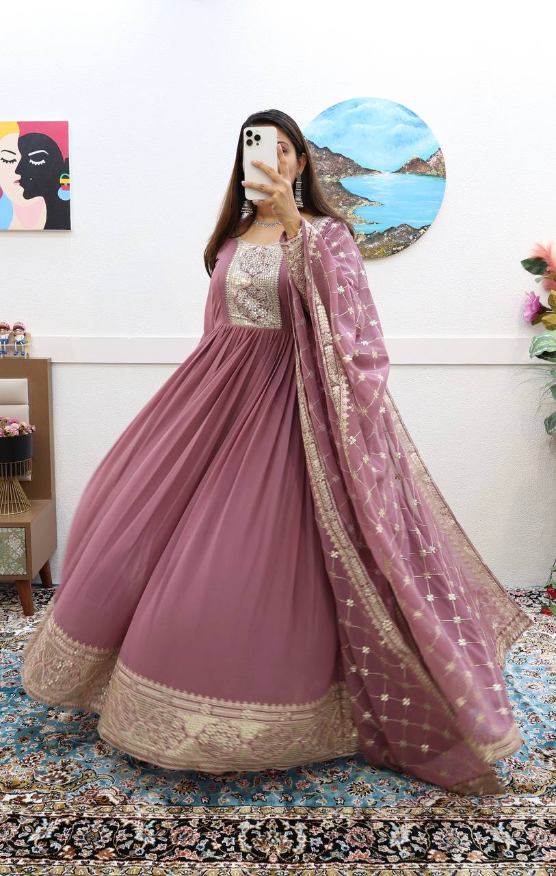 Breathtaking Faux Georgette Sequins Cording Worked Designer Gown - INDIAN ELEGANCE
