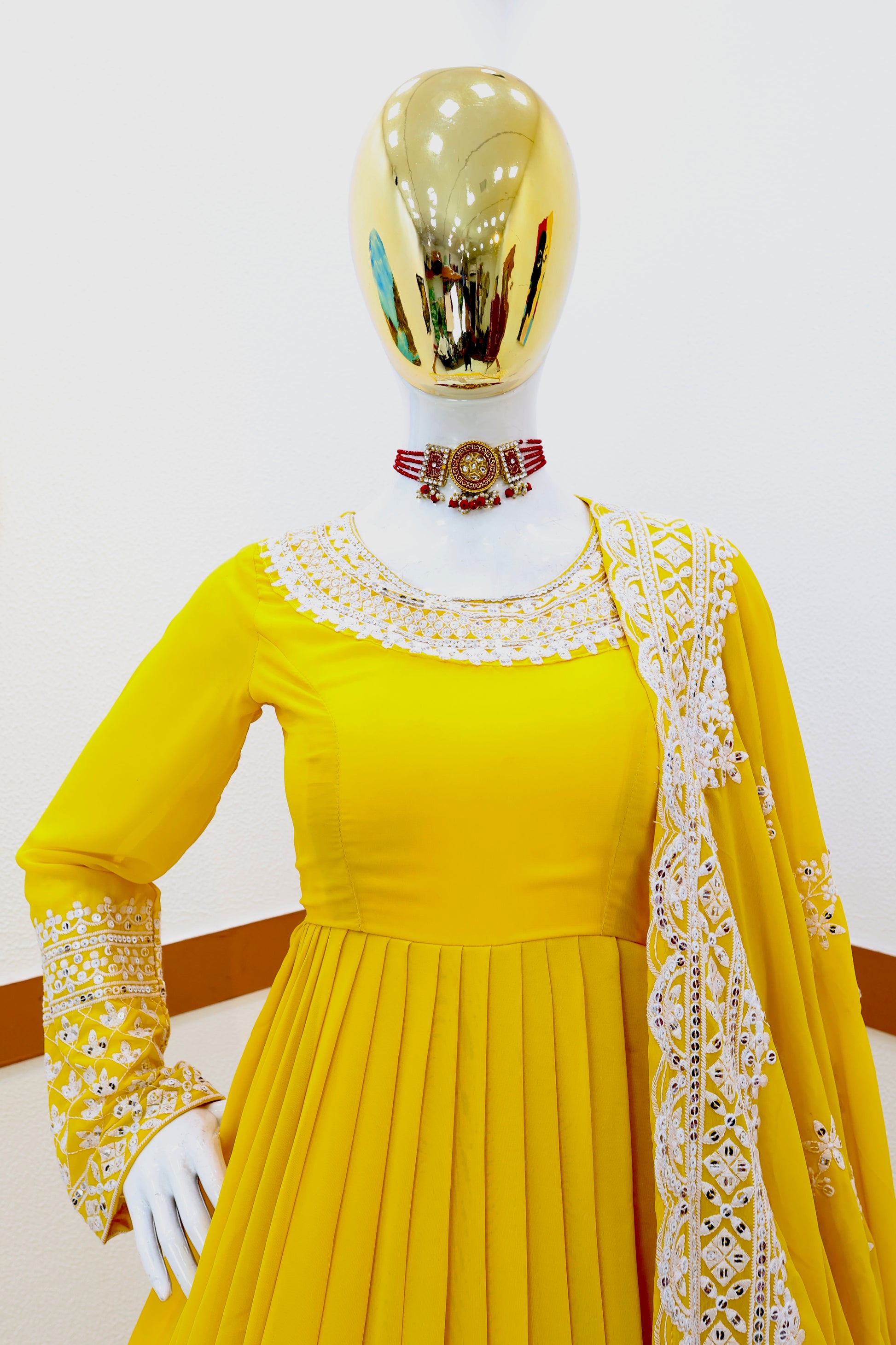 Breathtaking Faux Georgette Sequins Cording Worked Designer Gown - INDIAN ELEGANCE