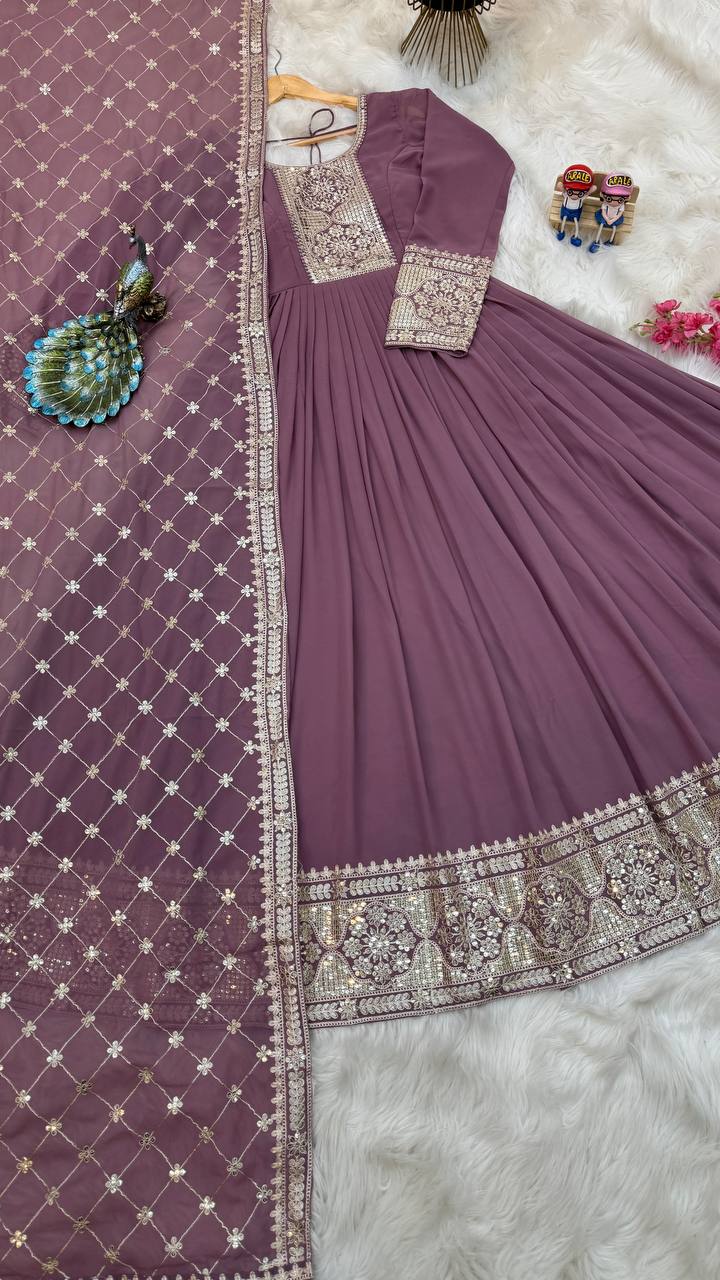 Breathtaking Faux Georgette Sequins Cording Worked Designer Gown - INDIAN ELEGANCE