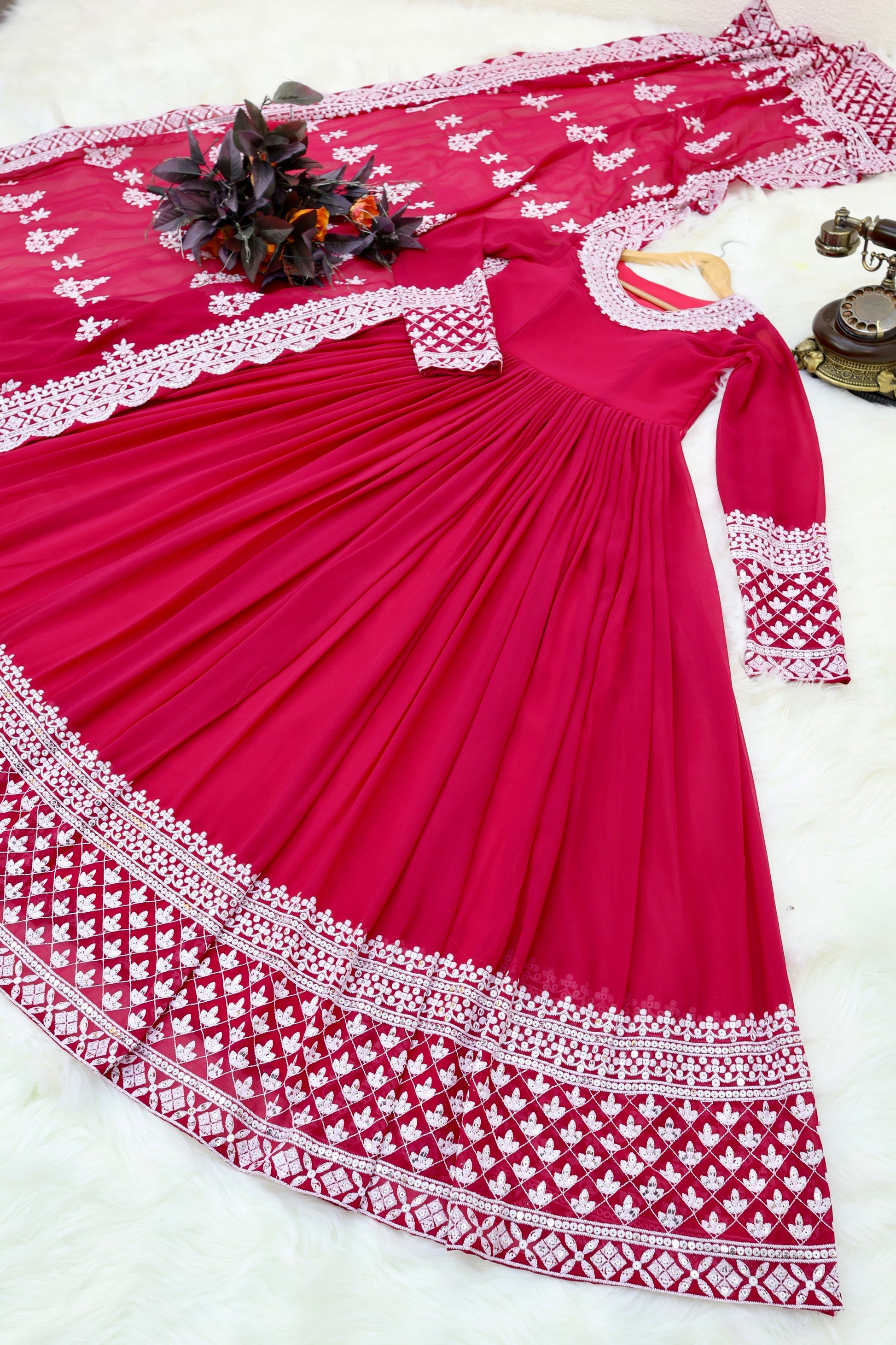 Breathtaking Faux Georgette Sequins Cording Worked Designer Gown - INDIAN ELEGANCE