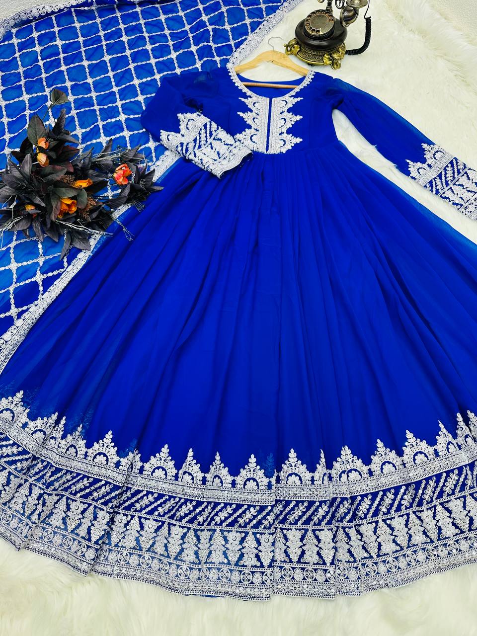 Breathtaking Faux Georgette Sequins Cording Worked Designer Gown - INDIAN ELEGANCE
