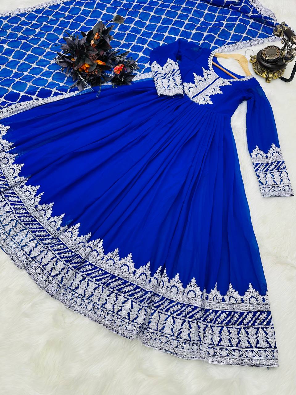 Breathtaking Faux Georgette Sequins Cording Worked Designer Gown - INDIAN ELEGANCE