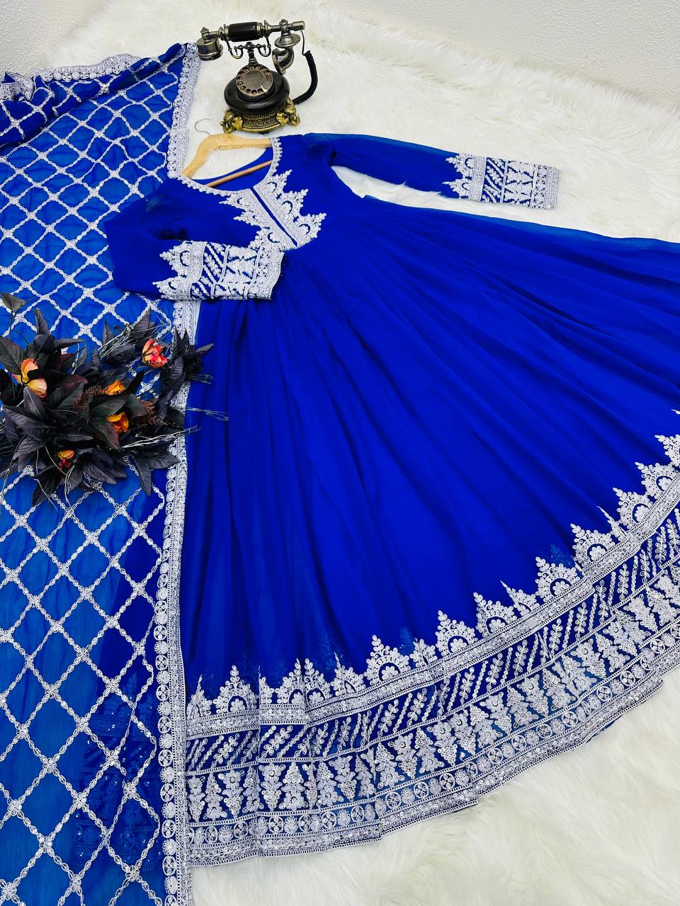 Breathtaking Faux Georgette Sequins Cording Worked Designer Gown - INDIAN ELEGANCE