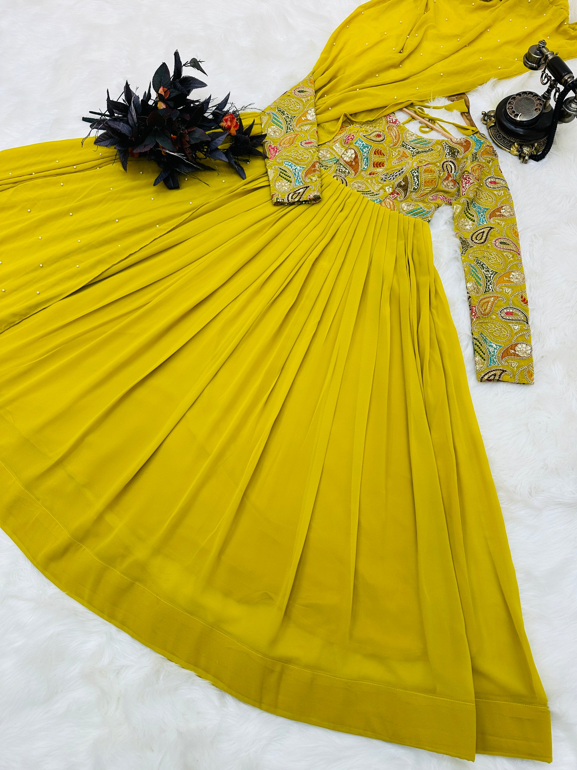 Breathtaking Faux Georgette Sequins Cording Worked Designer Gown - INDIAN ELEGANCE