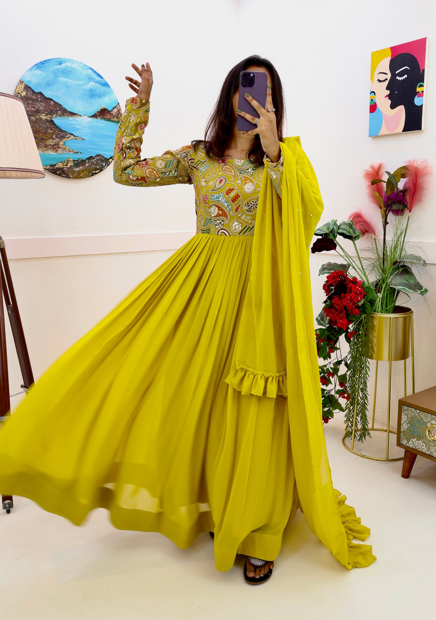 Breathtaking Faux Georgette Sequins Cording Worked Designer Gown - INDIAN ELEGANCE