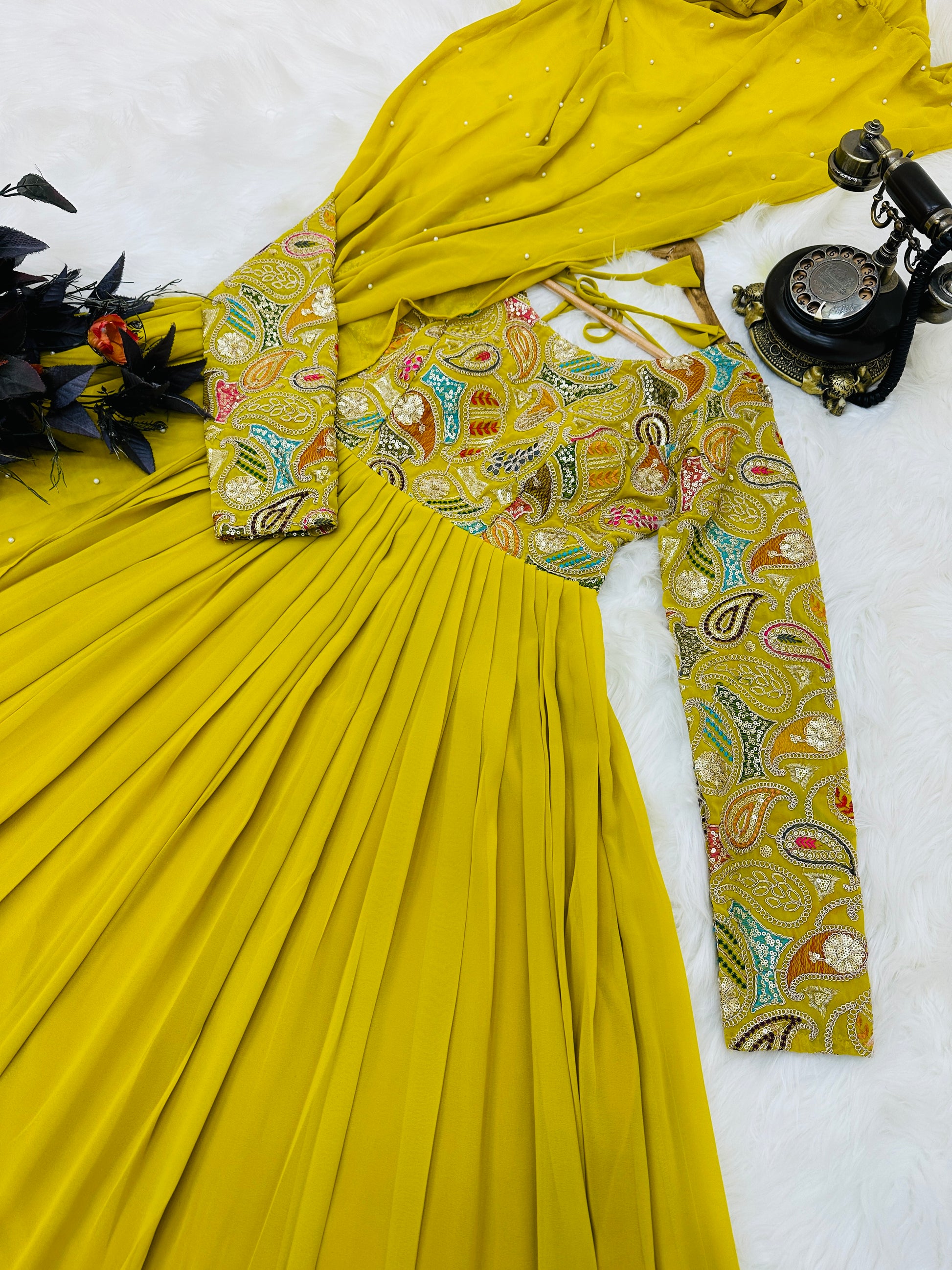 Breathtaking Faux Georgette Sequins Cording Worked Designer Gown - INDIAN ELEGANCE