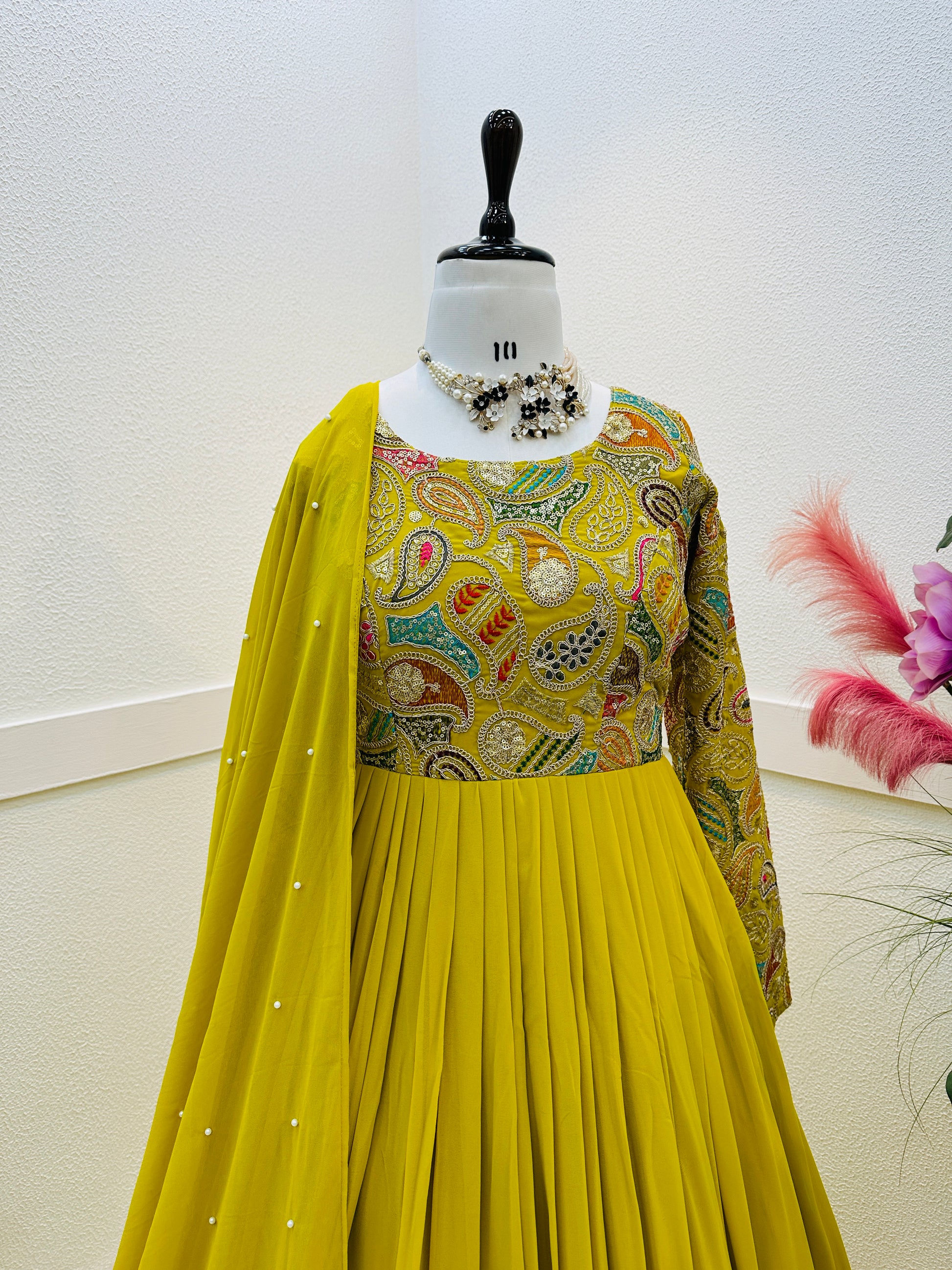 Breathtaking Faux Georgette Sequins Cording Worked Designer Gown - INDIAN ELEGANCE