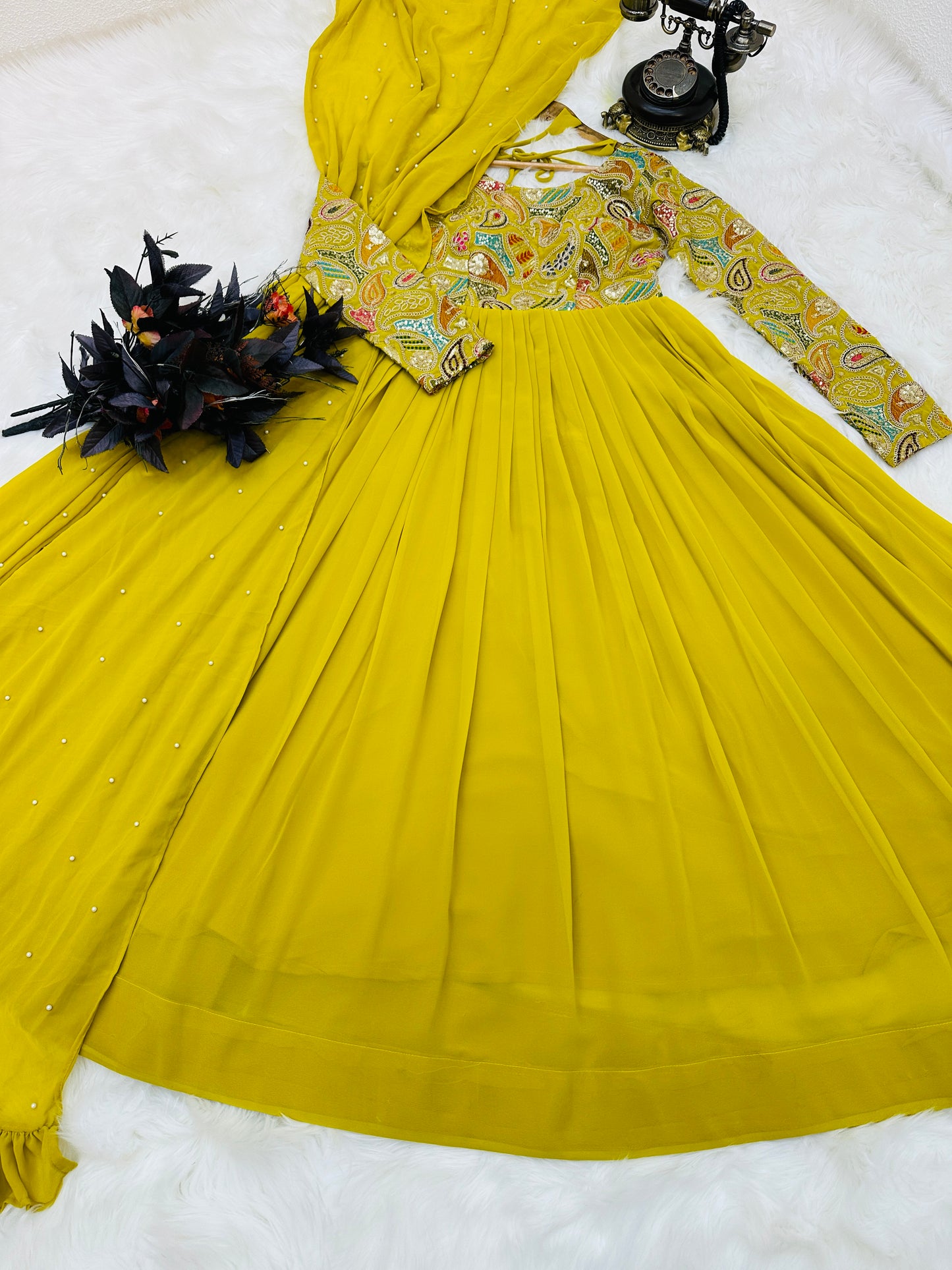 Breathtaking Faux Georgette Sequins Cording Worked Designer Gown - INDIAN ELEGANCE