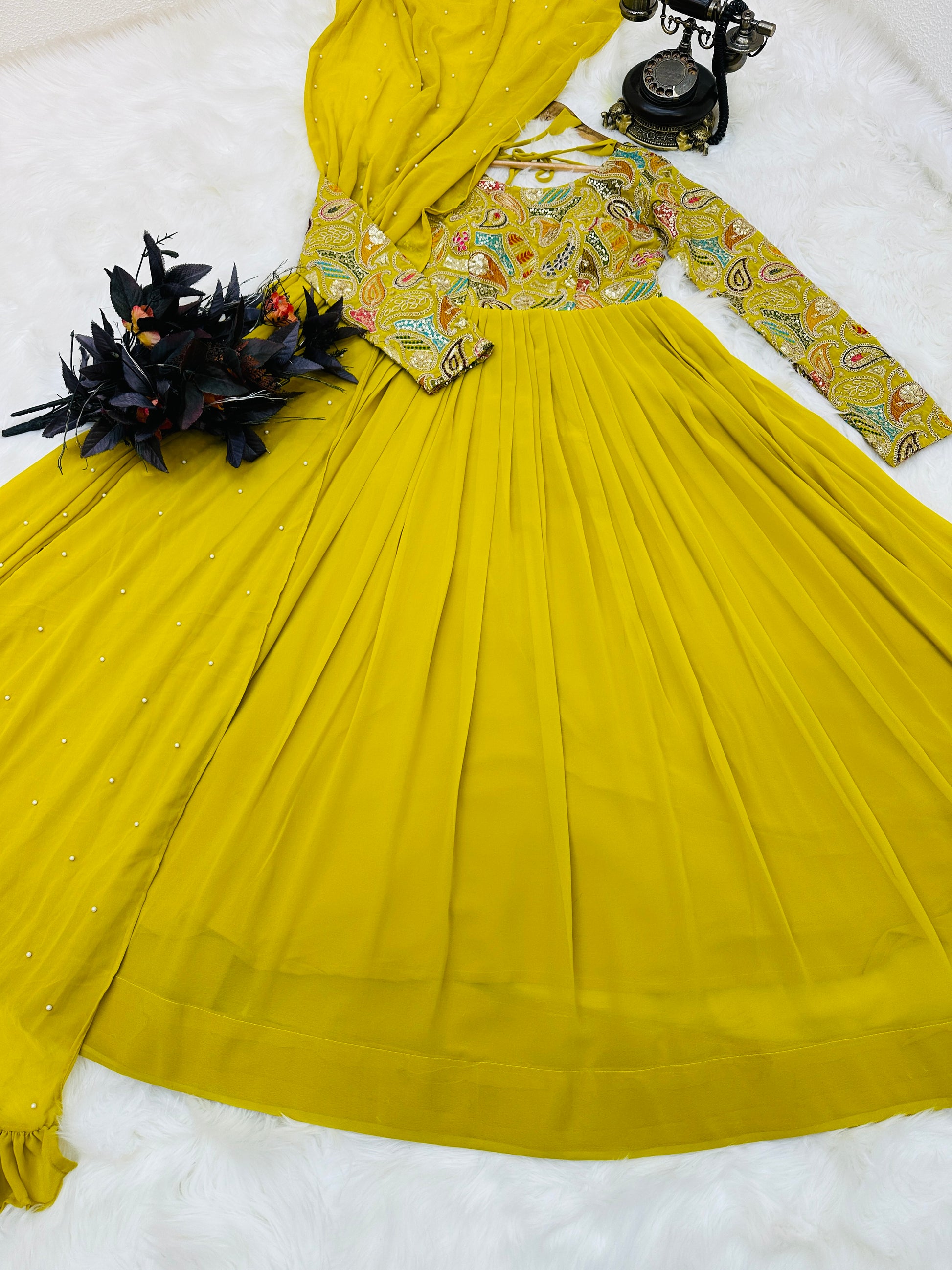 Breathtaking Faux Georgette Sequins Cording Worked Designer Gown - INDIAN ELEGANCE
