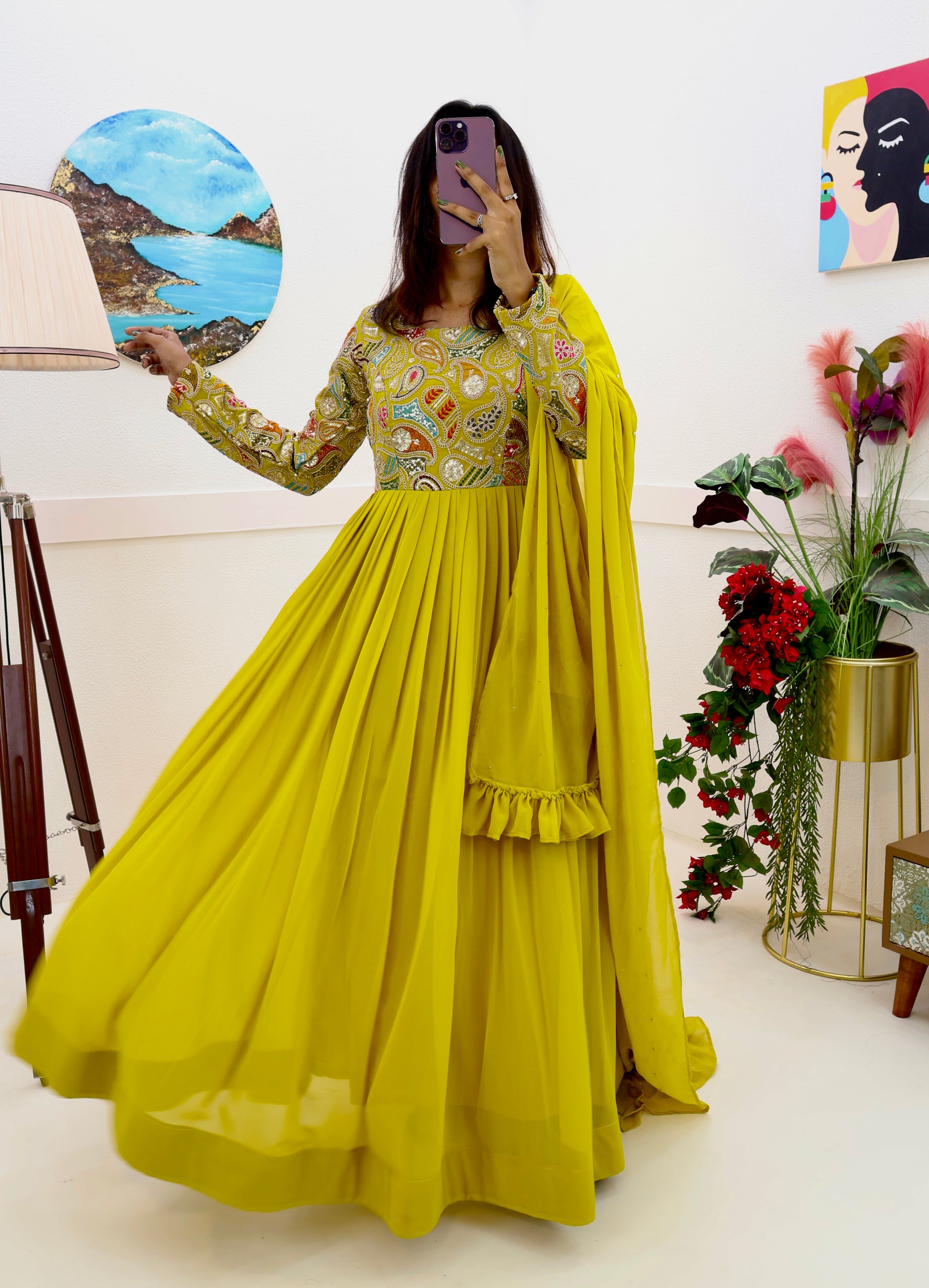 Breathtaking Faux Georgette Sequins Cording Worked Designer Gown - INDIAN ELEGANCE