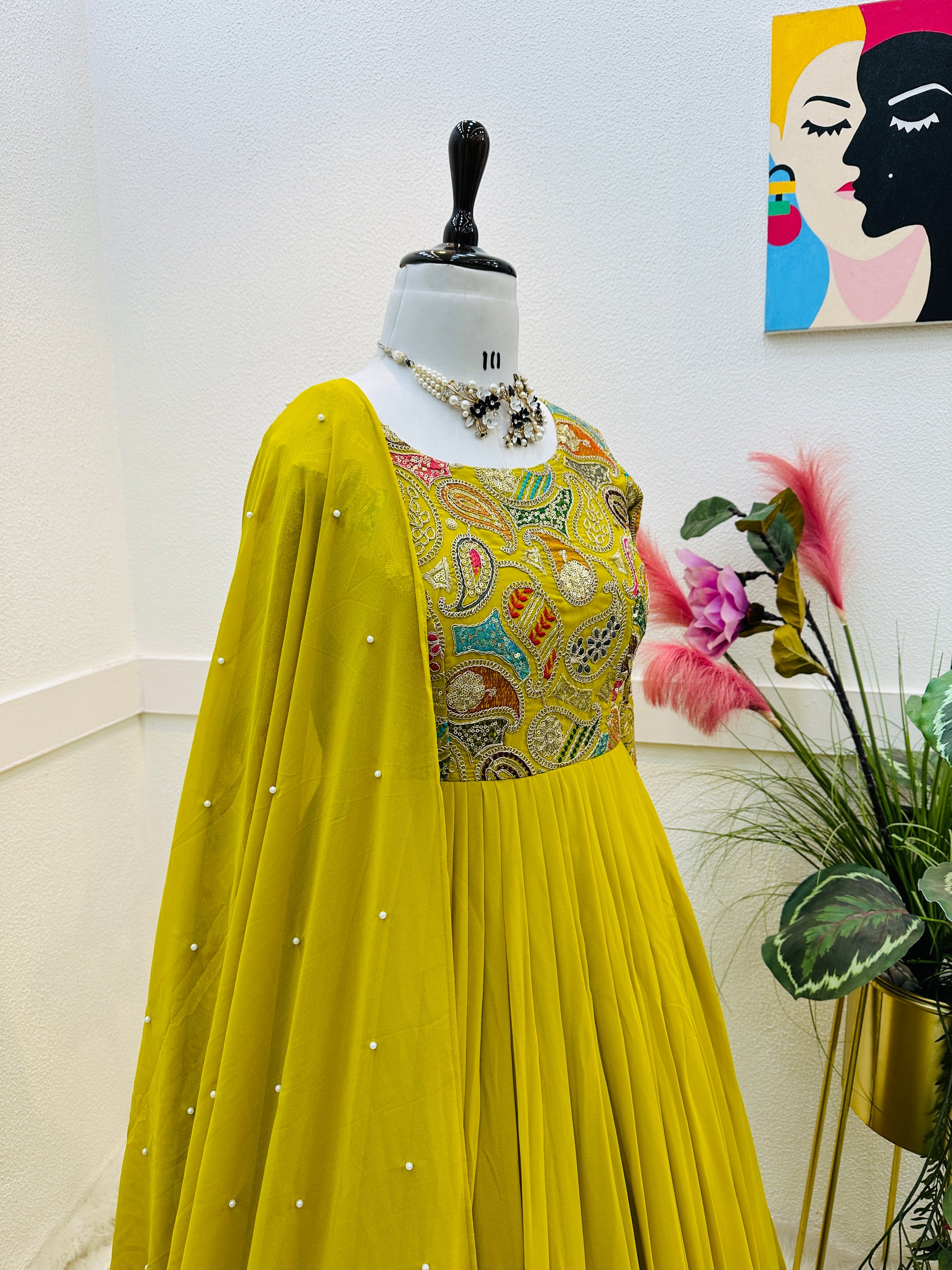 Breathtaking Faux Georgette Sequins Cording Worked Designer Gown - INDIAN ELEGANCE