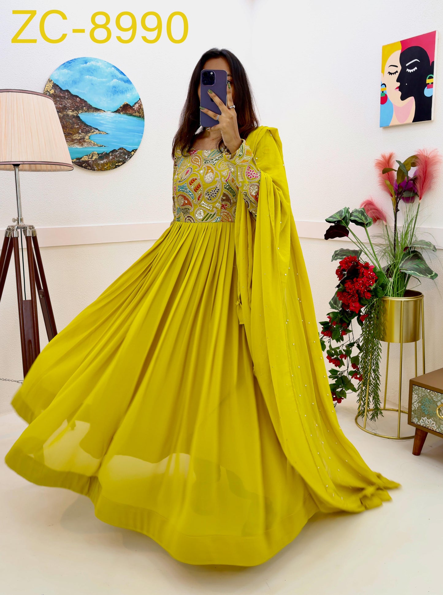 Breathtaking Faux Georgette Sequins Cording Worked Designer Gown - INDIAN ELEGANCE