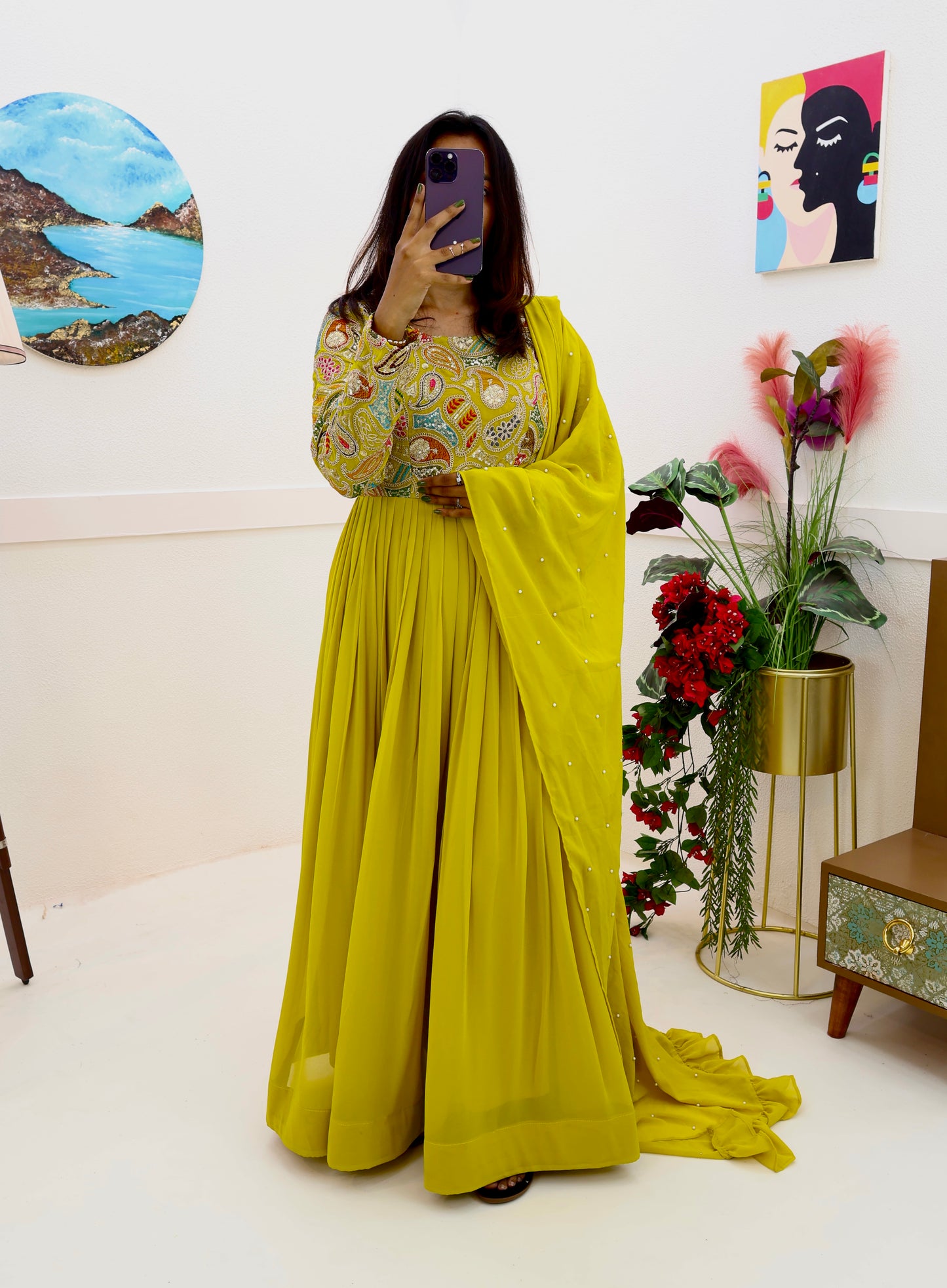 Breathtaking Faux Georgette Sequins Cording Worked Designer Gown - INDIAN ELEGANCE