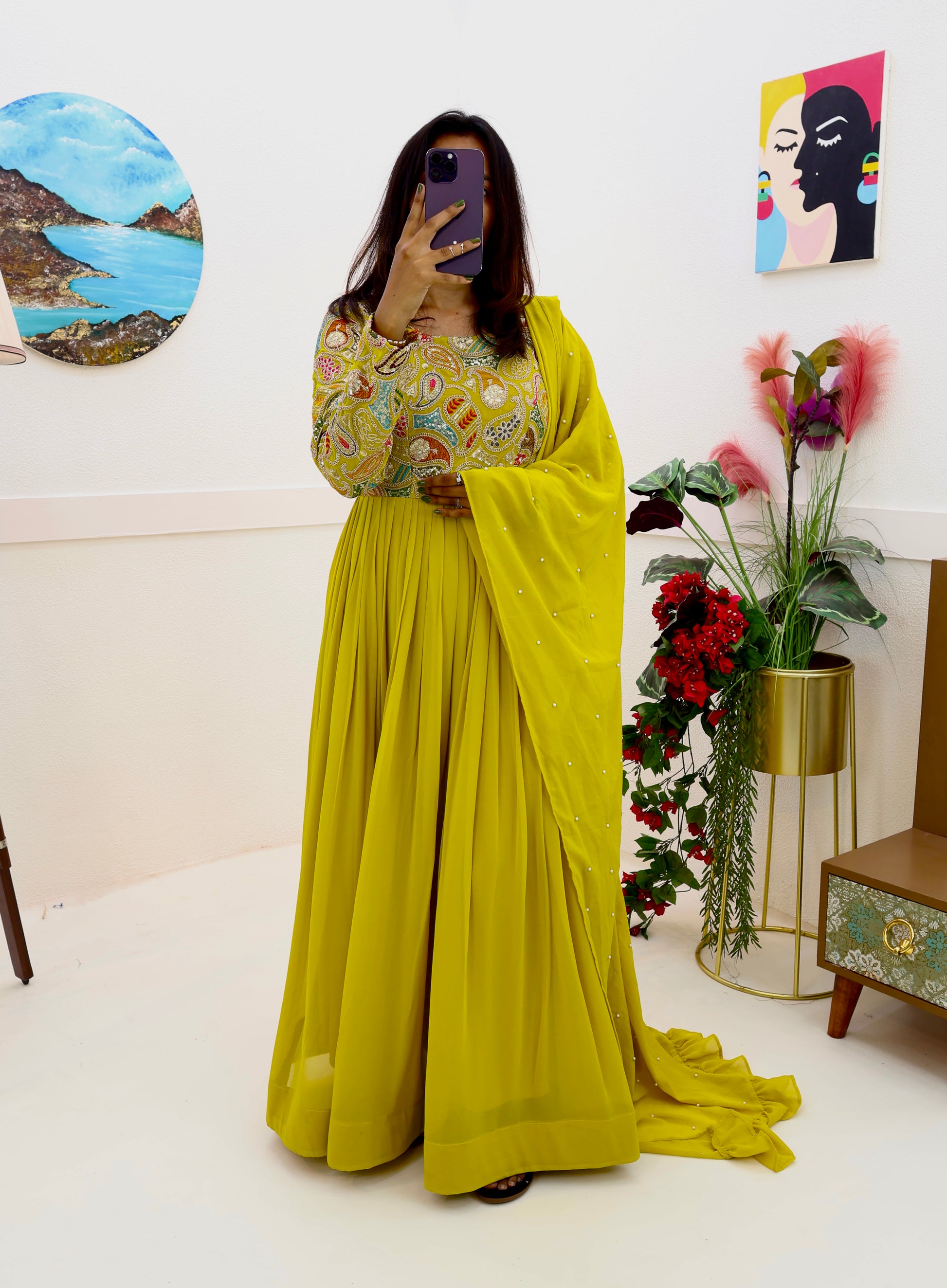 Breathtaking Faux Georgette Sequins Cording Worked Designer Gown - INDIAN ELEGANCE