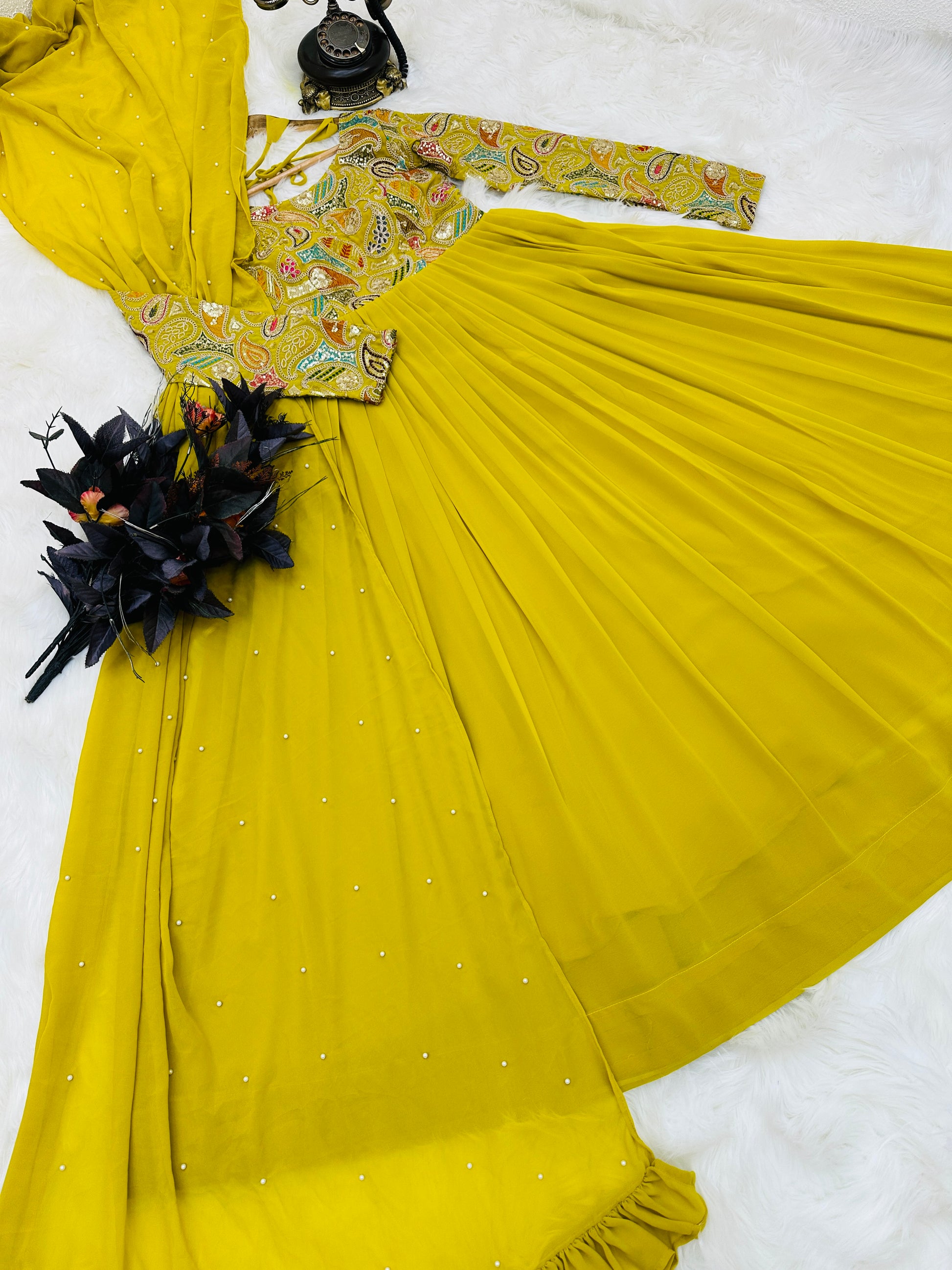 Breathtaking Faux Georgette Sequins Cording Worked Designer Gown - INDIAN ELEGANCE