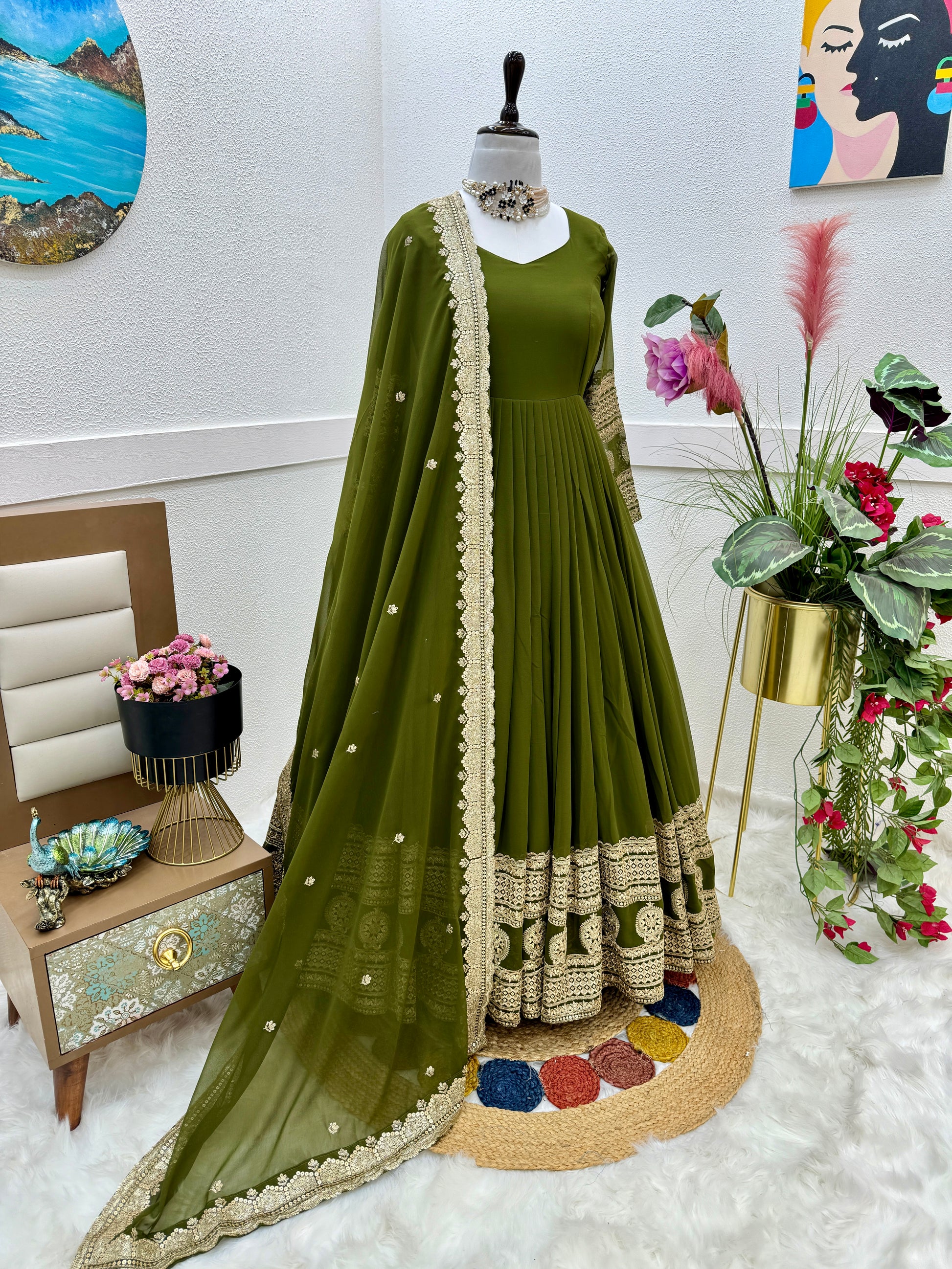Breathtaking Faux Georgette Sequins Cording Worked Designer Gown - INDIAN ELEGANCE