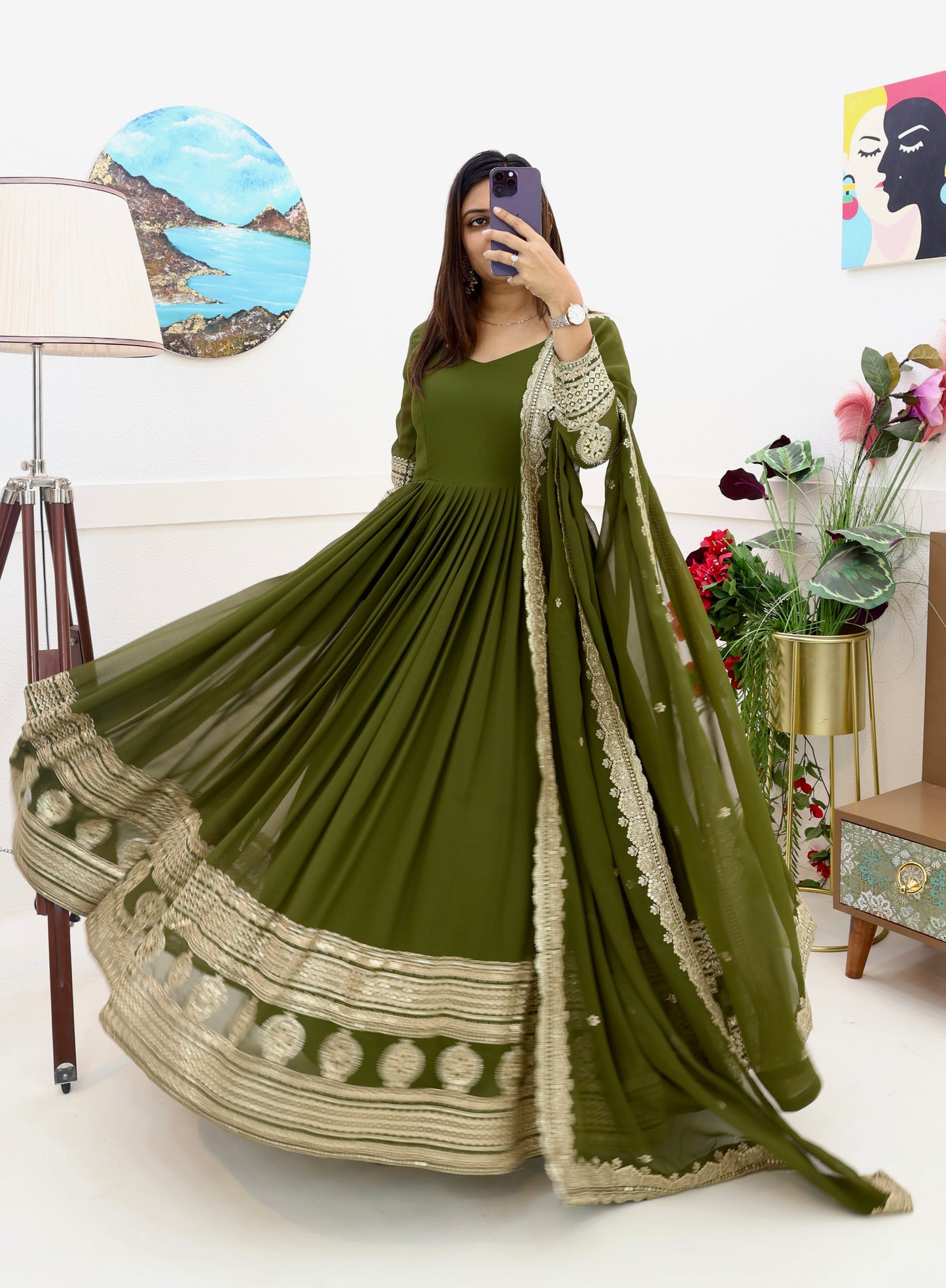 Breathtaking Faux Georgette Sequins Cording Worked Designer Gown - INDIAN ELEGANCE