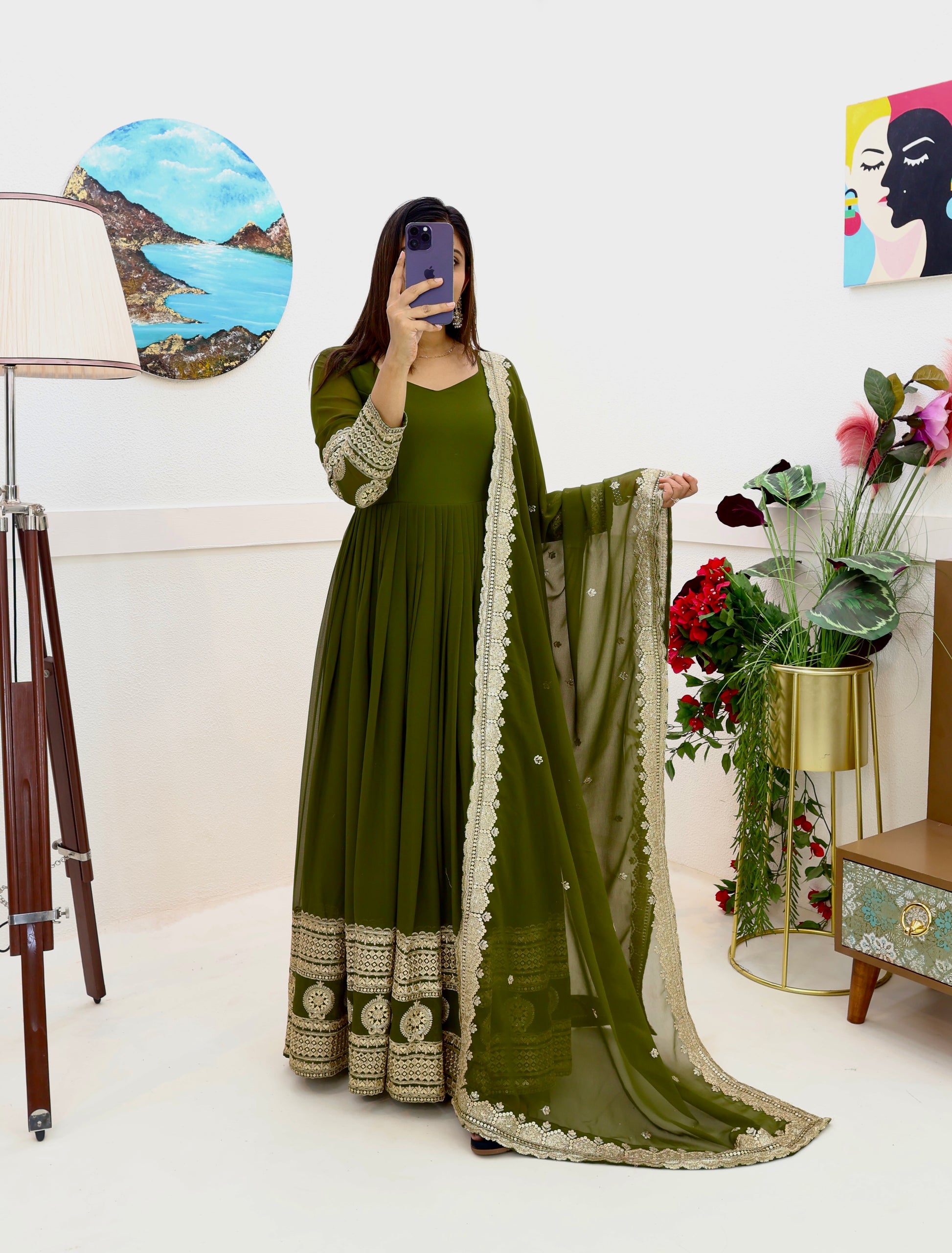 Breathtaking Faux Georgette Sequins Cording Worked Designer Gown - INDIAN ELEGANCE