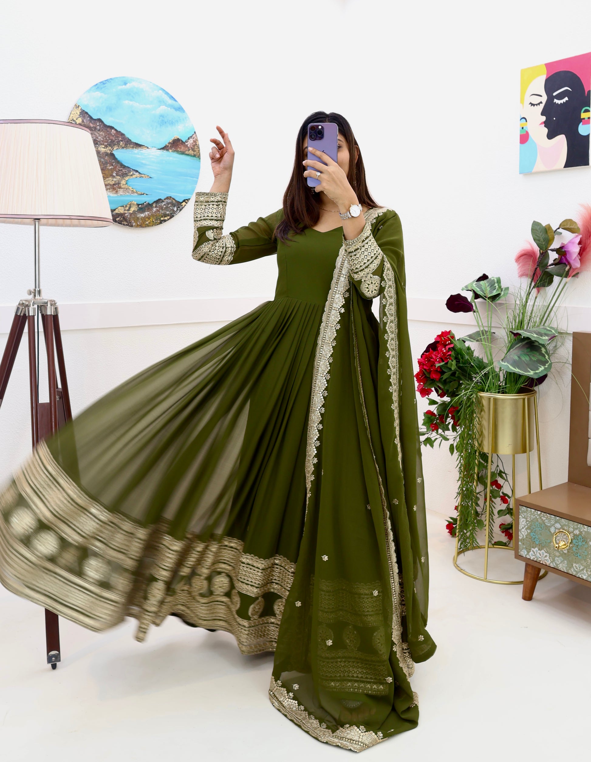 Breathtaking Faux Georgette Sequins Cording Worked Designer Gown - INDIAN ELEGANCE
