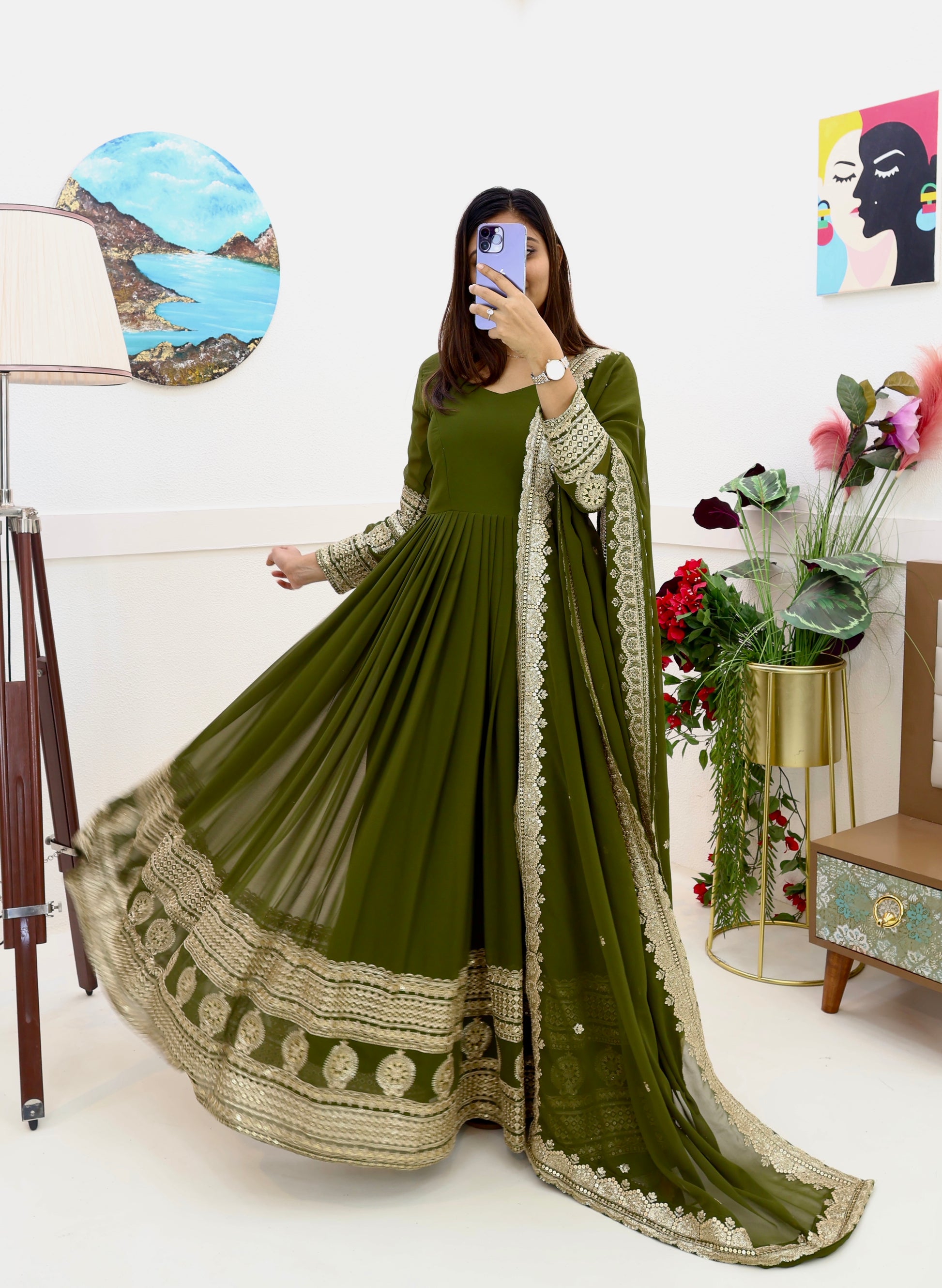 Breathtaking Faux Georgette Sequins Cording Worked Designer Gown - INDIAN ELEGANCE