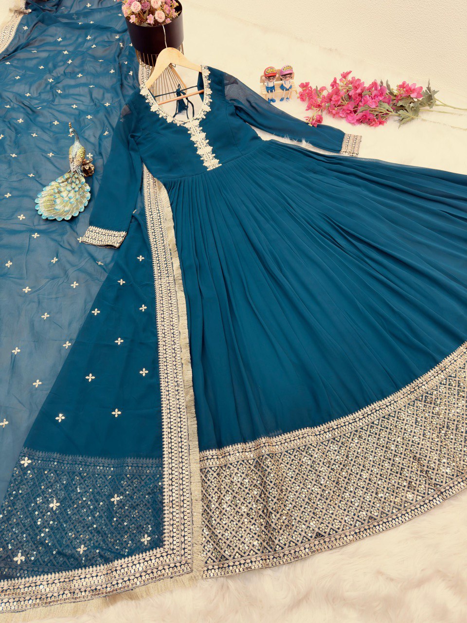 Breathtaking Faux Georgette Sequins Cording Worked Designer Gown - INDIAN ELEGANCE
