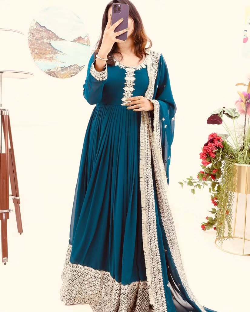 Breathtaking Faux Georgette Sequins Cording Worked Designer Gown - INDIAN ELEGANCE