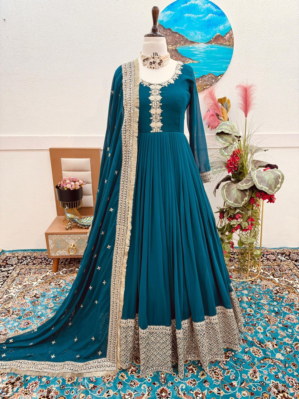 Breathtaking Faux Georgette Sequins Cording Worked Designer Gown - INDIAN ELEGANCE
