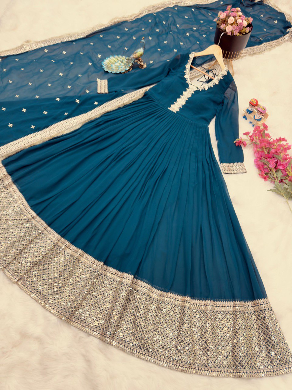 Breathtaking Faux Georgette Sequins Cording Worked Designer Gown - INDIAN ELEGANCE