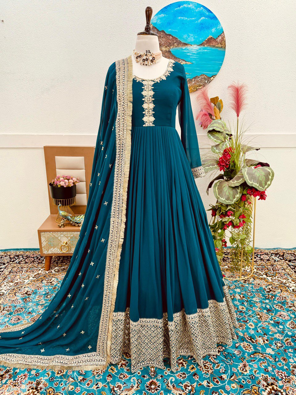 Breathtaking Faux Georgette Sequins Cording Worked Designer Gown - INDIAN ELEGANCE