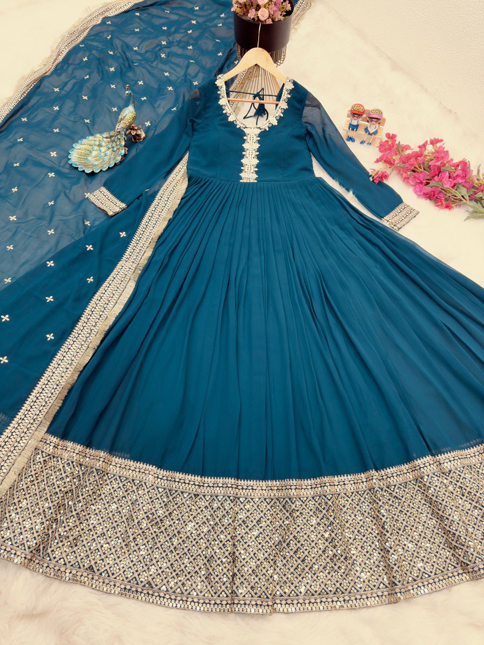 Breathtaking Faux Georgette Sequins Cording Worked Designer Gown - INDIAN ELEGANCE