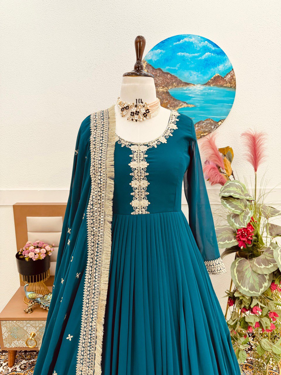 Breathtaking Faux Georgette Sequins Cording Worked Designer Gown - INDIAN ELEGANCE