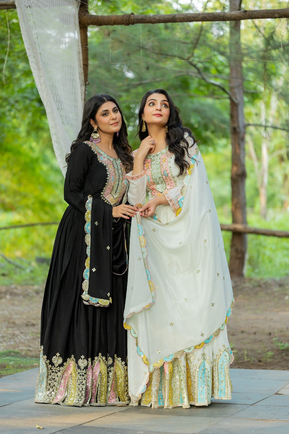 Graceful Embroidered Chinon Silk Fully Stitched Gown With Dupatta - INDIAN ELEGANCE