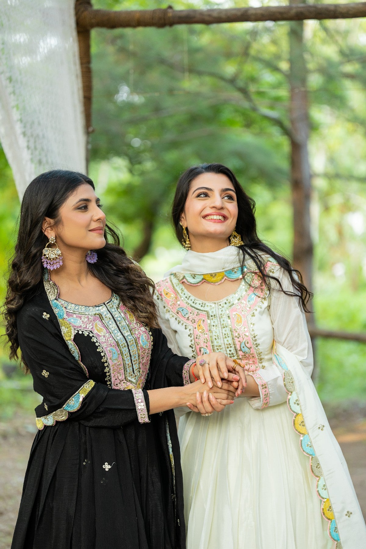 Graceful Embroidered Chinon Silk Fully Stitched Gown With Dupatta - INDIAN ELEGANCE
