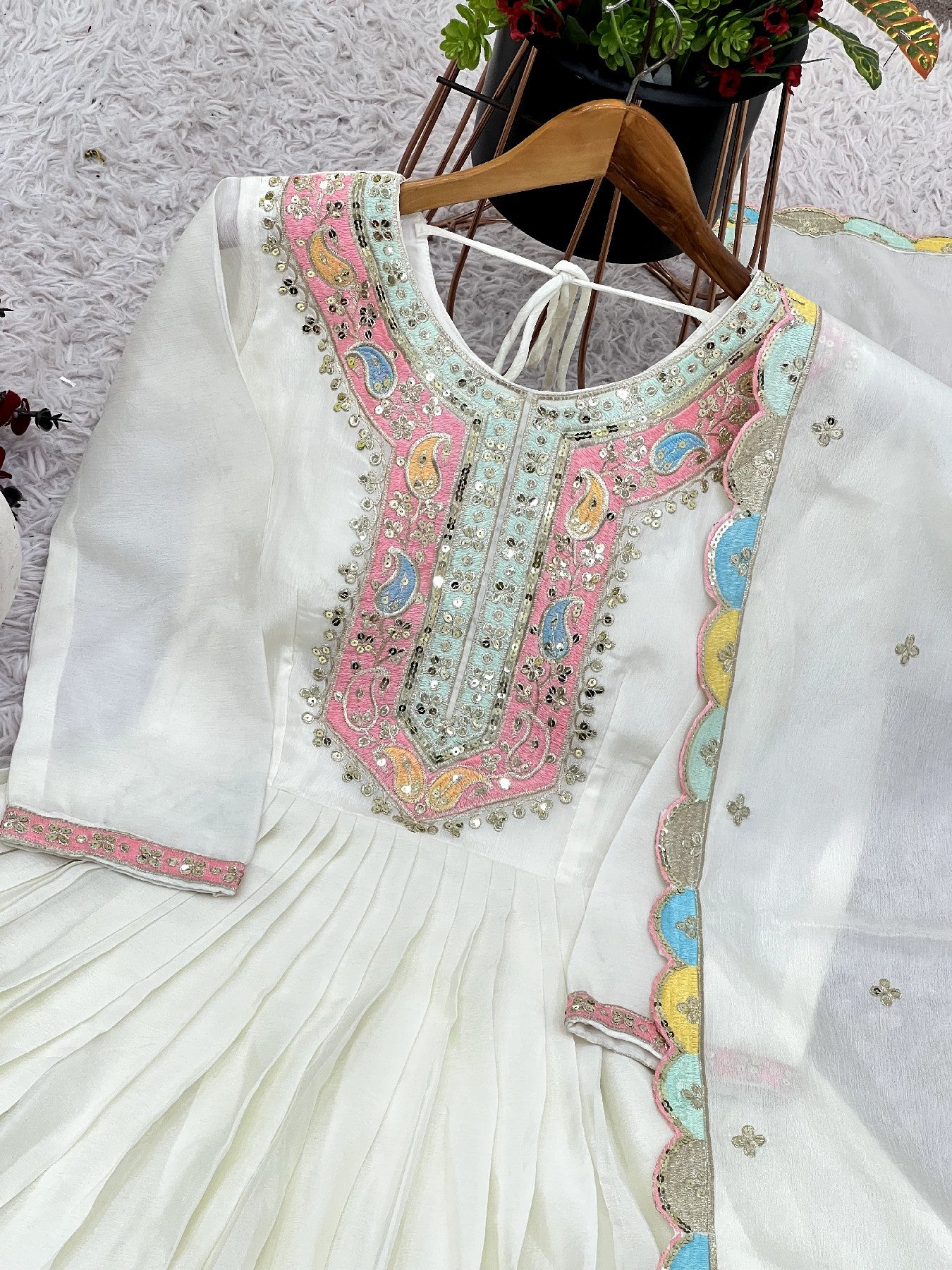 Graceful Embroidered Chinon Silk Fully Stitched Gown With Dupatta - INDIAN ELEGANCE
