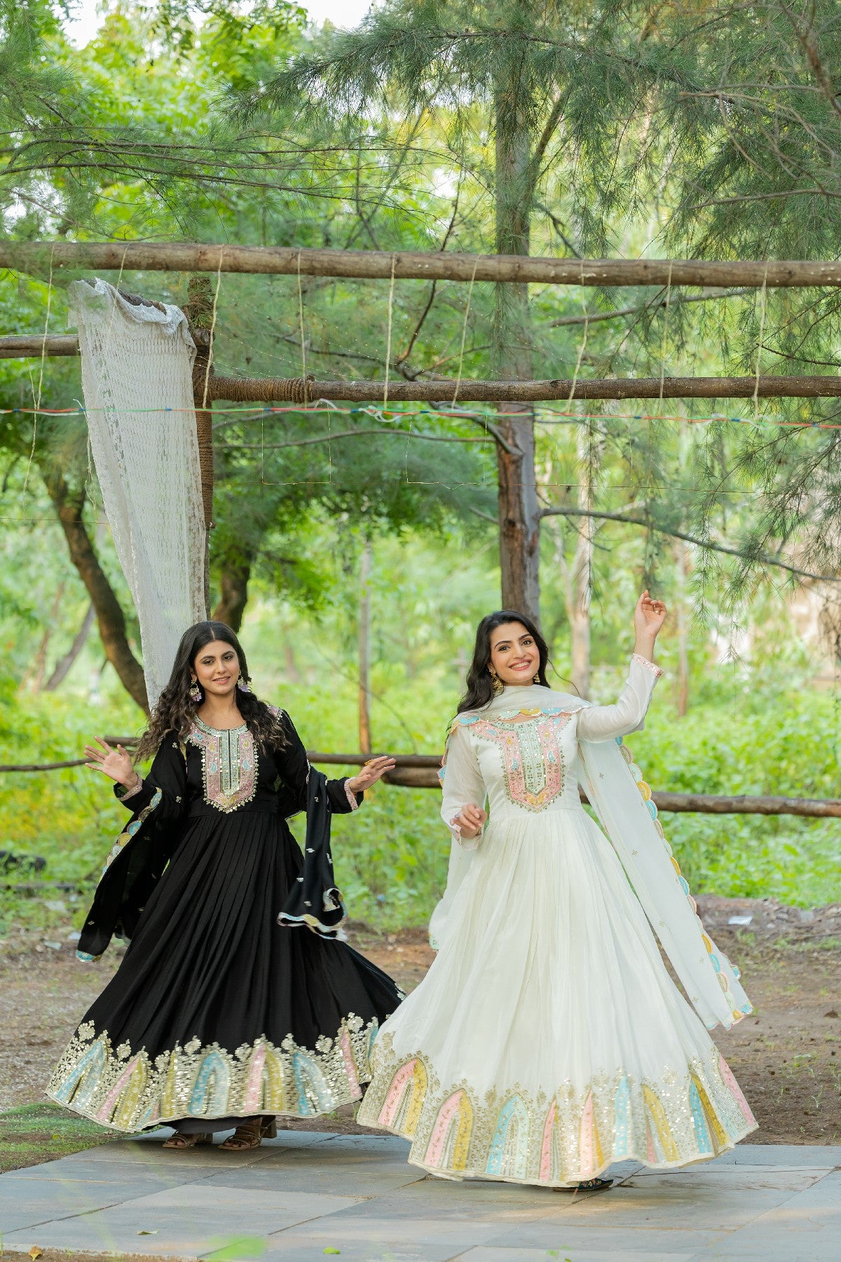 Graceful Embroidered Chinon Silk Fully Stitched Gown With Dupatta - INDIAN ELEGANCE